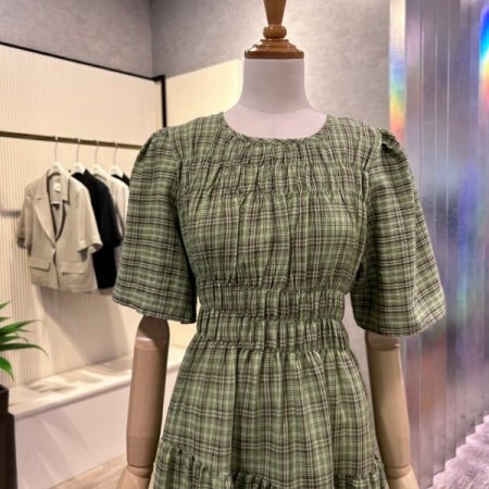 밴딩 체크 롱 원피스