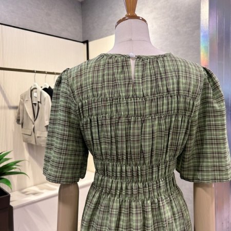 밴딩 체크 롱 원피스