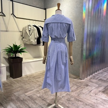 세일러 카라 단추 롱 원피스