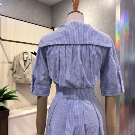 세일러 카라 단추 롱 원피스