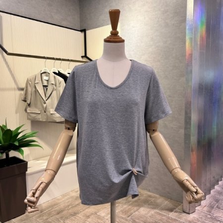 U넥 심플 티셔츠