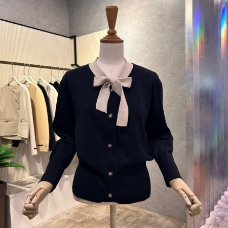 리본넥 단추 볼레로 가디건