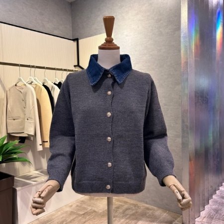 데님 카라 레이어드 가디건