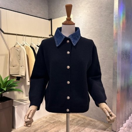 데님 카라 레이어드 가디건