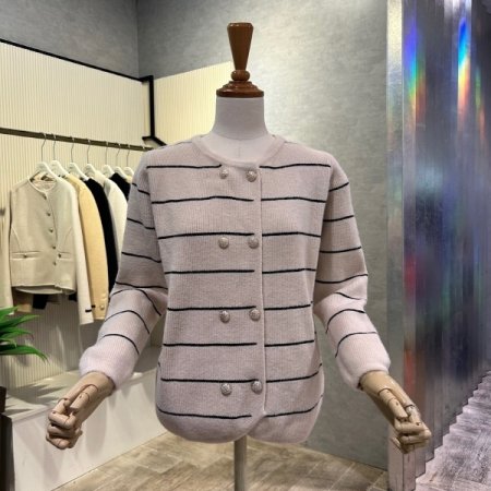 더블 배색 라인 가디건