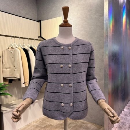 더블 배색 라인 가디건