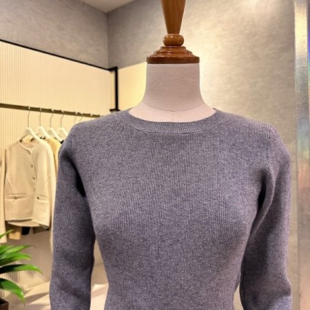 프릴 배색 골지 니트