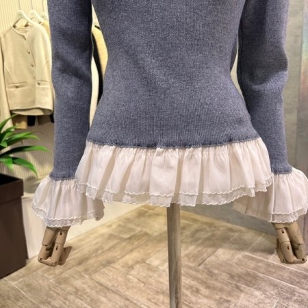 프릴 배색 골지 니트