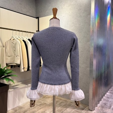 프릴 배색 골지 니트