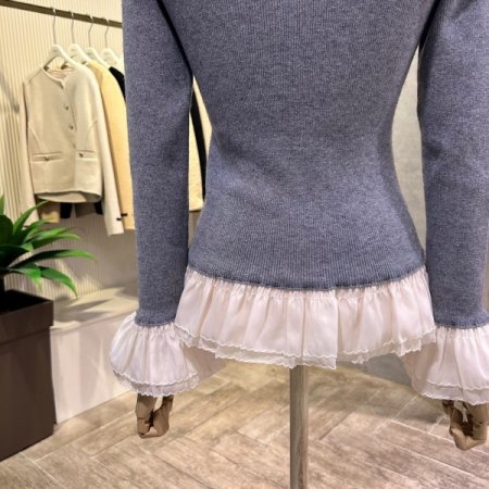 프릴 배색 골지 니트