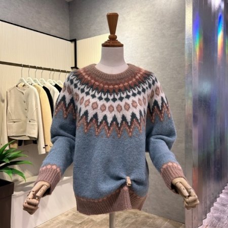 에스닉 부클 박시 니트