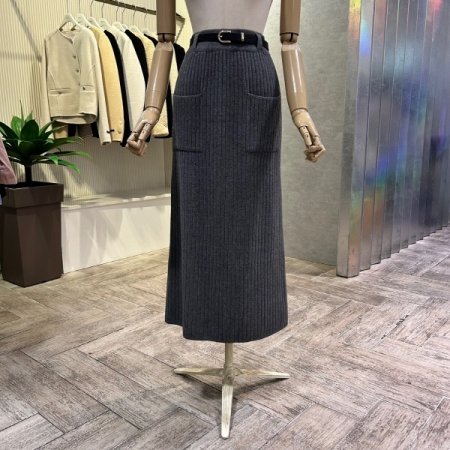 밴딩 벨티드 포켓 니트 롱 스커트