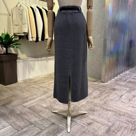 밴딩 벨티드 포켓 니트 롱 스커트