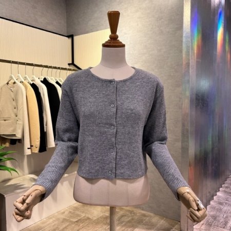 크롭 골지 단추 가디건