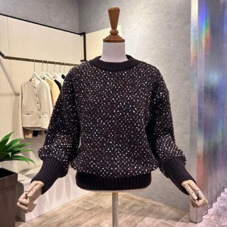 도트 배색 라운드 니트