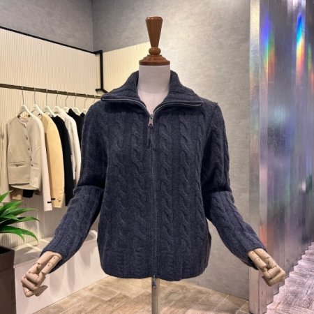 꽈배기 집업 하이넥 가디건