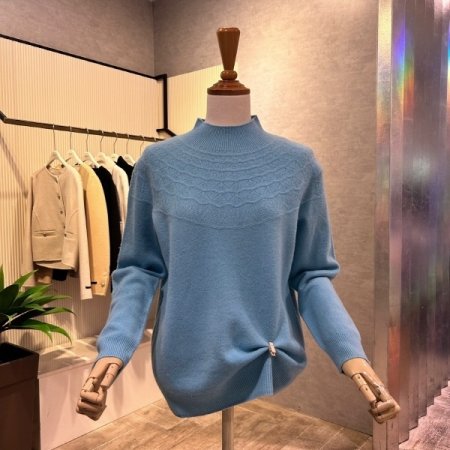 패턴 배색 캐시미어 니트