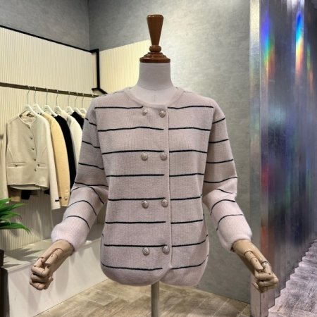 배색 라인 더블 가디건