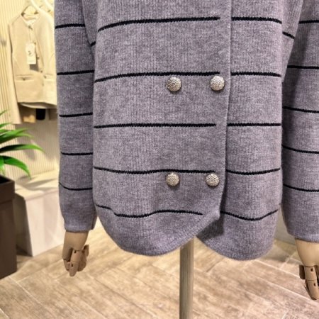 배색 라인 더블 가디건