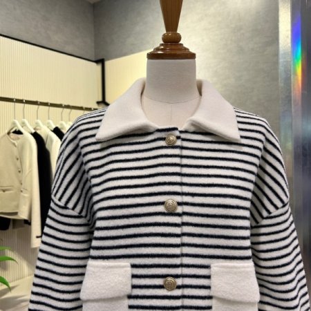 배색 라인 포켓 카라 가디건