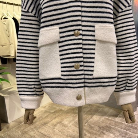 배색 라인 포켓 카라 가디건