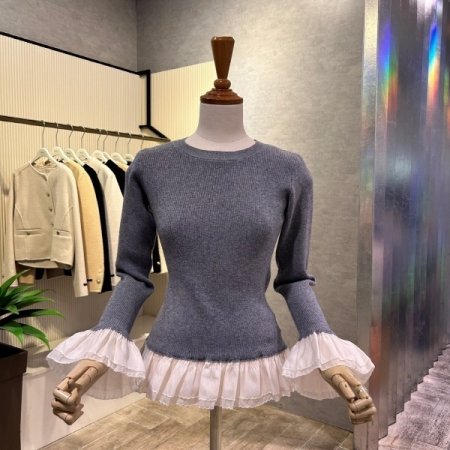 골지 프릴 배색 니트