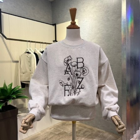 백 지퍼 자수 기모 티셔츠