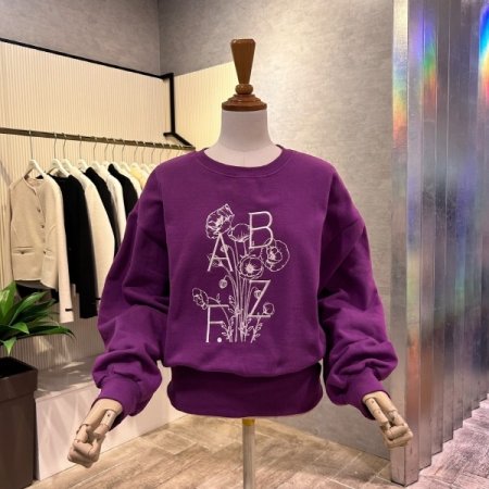 백 지퍼 자수 기모 티셔츠