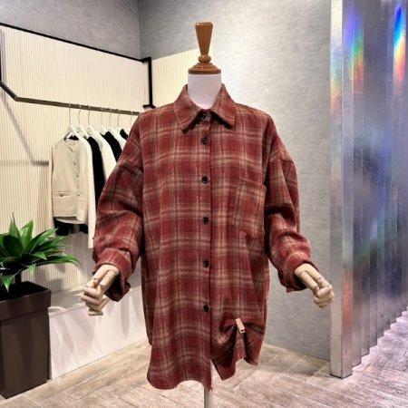 체크 기모 박시 언발 셔츠