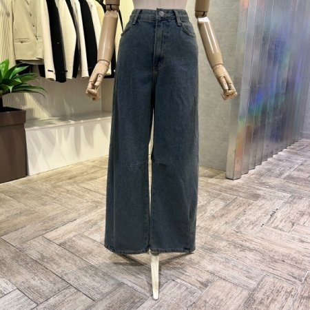 워싱 절개 라인와이드 데님 팬츠