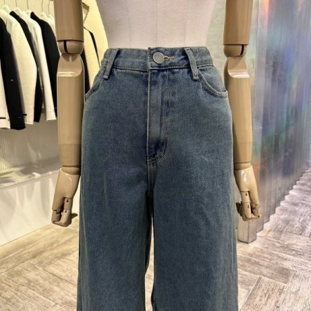 워싱 절개 라인와이드 데님 팬츠