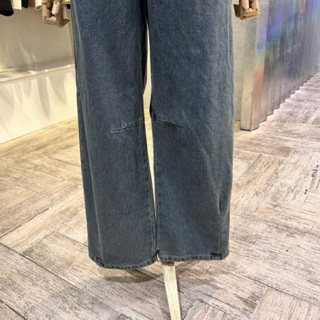 워싱 절개 라인와이드 데님 팬츠
