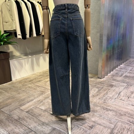 워싱 절개 라인와이드 데님 팬츠