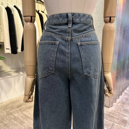 워싱 절개 라인와이드 데님 팬츠