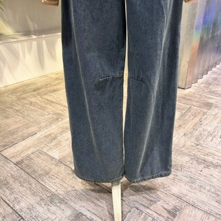 워싱 절개 라인와이드 데님 팬츠
