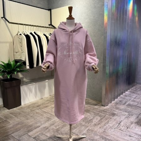 자수 레터링 기모 후드 롱 원피스