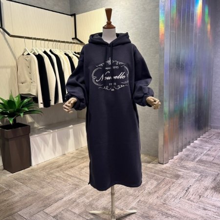 자수 레터링 기모 후드 롱 원피스