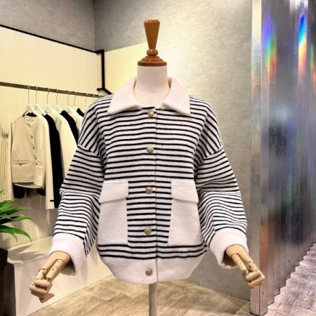 포켓 카라 배색 라인 가디건