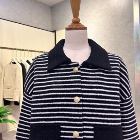 포켓 카라 배색 라인 가디건