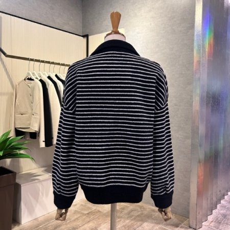 포켓 카라 배색 라인 가디건