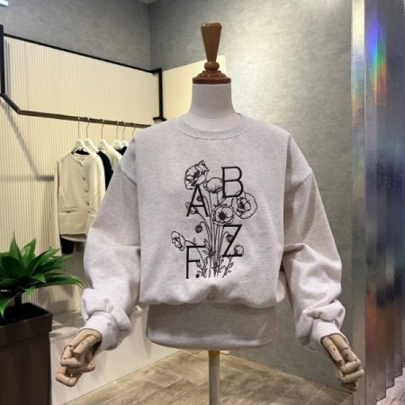 자수 기모 백 지퍼 티셔츠