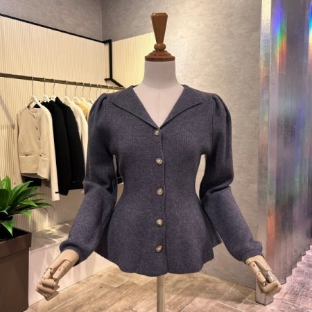 퍼프소매 브아 라인 가디건