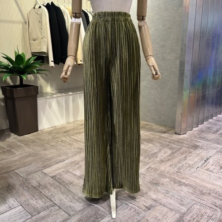 밴딩 벨로아 플리츠 일자 바지