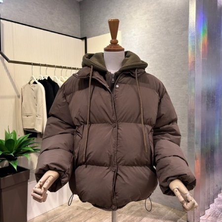 레이어드 후드 패딩 점퍼