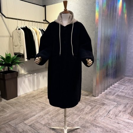 양털 니트 후드 롱 점퍼