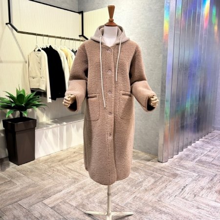 양털 니트 후드 롱 점퍼