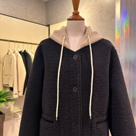 양털 니트 후드 롱 점퍼