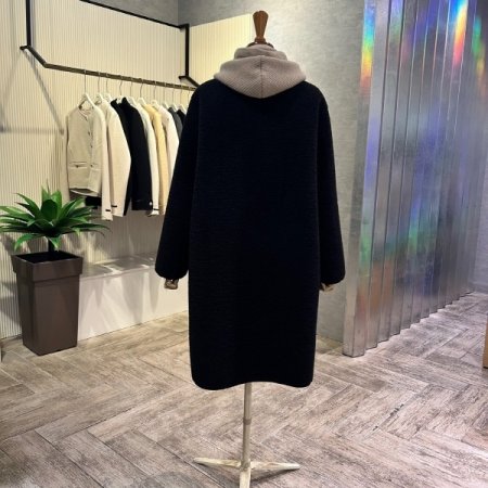 양털 니트 후드 롱 점퍼