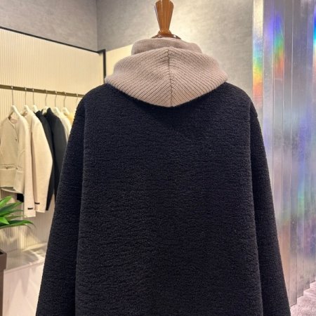 양털 니트 후드 롱 점퍼