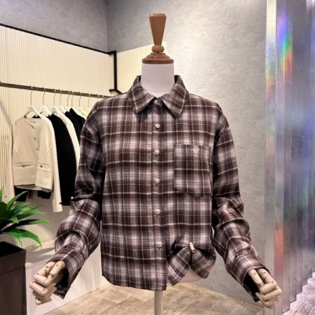 크롭 체크 셔츠